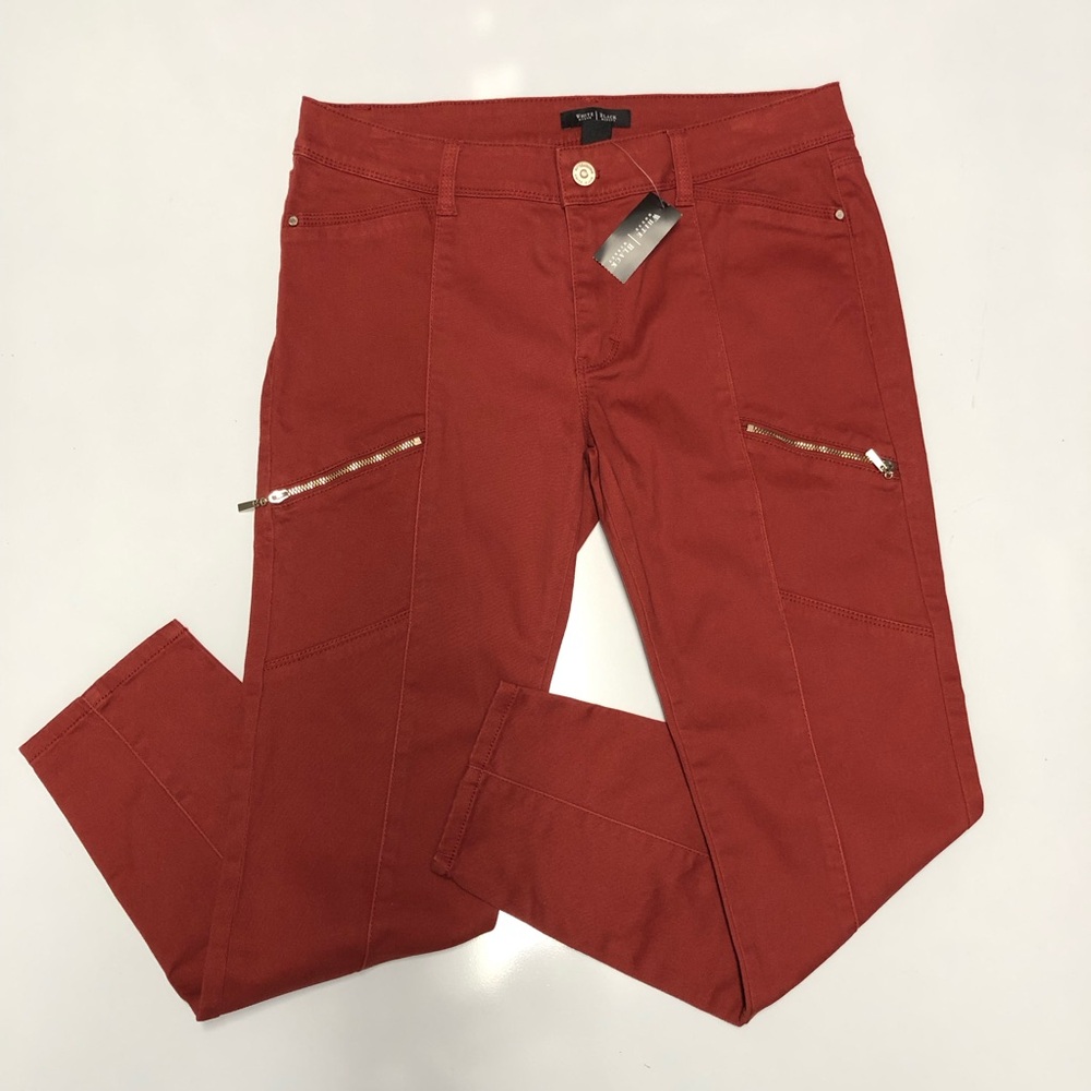 WHBM Skinny Crop with Gold Zips Pants Size 8